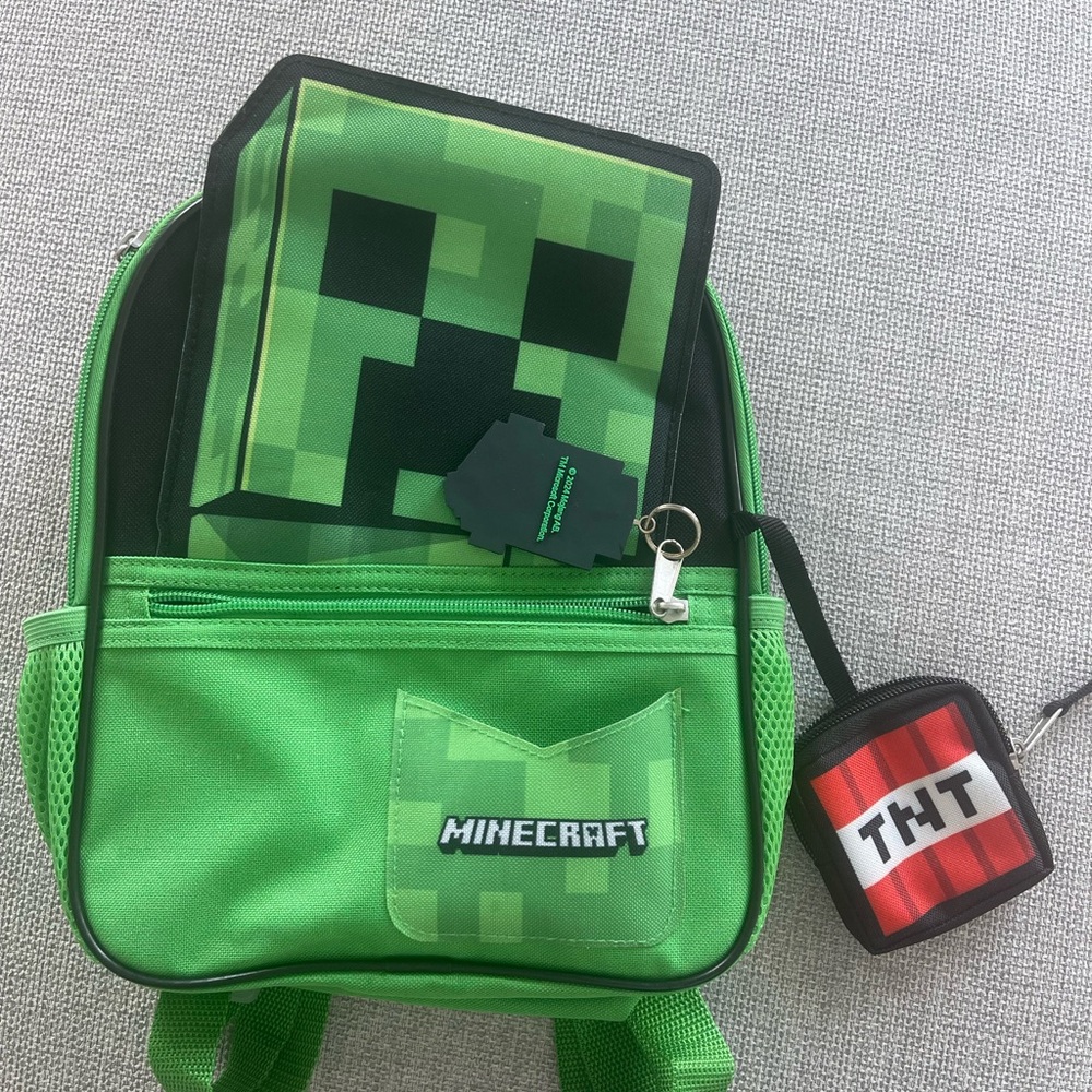 Minecraft Green Backpack with Creeper Design